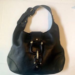 Burberry Hillsdale Authentic Black Leather Buckled Hobo Handbag